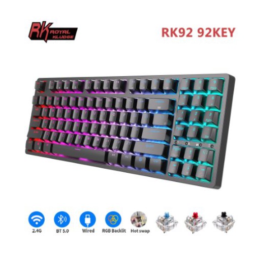 RK Royal Kludge RK92 Tri-Mode Hot Swap RGB Wireless Mechanical Keyboard