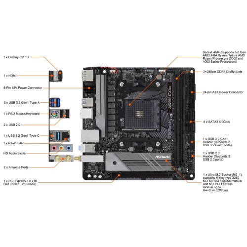 ASRock A520M-ITX/AC AM4 AMD A520 SATA 6Gb/s Mini ITX AMD Motherboard