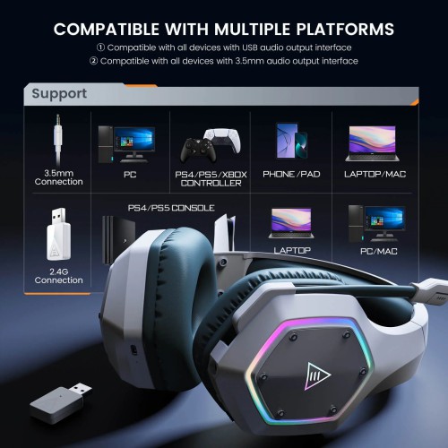 EKSA E1000 WT True 2.4 GHz Wireless Gaming Headset with ENC