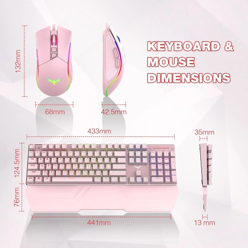 Havit KB389L Mechanical Gaming Wired Keyboard And Mouse Combo Pink