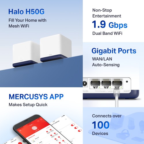 Mercusys Halo H50G AC1900 1900Mbps Dual Band Gigabit Mesh Router (2 Pack)