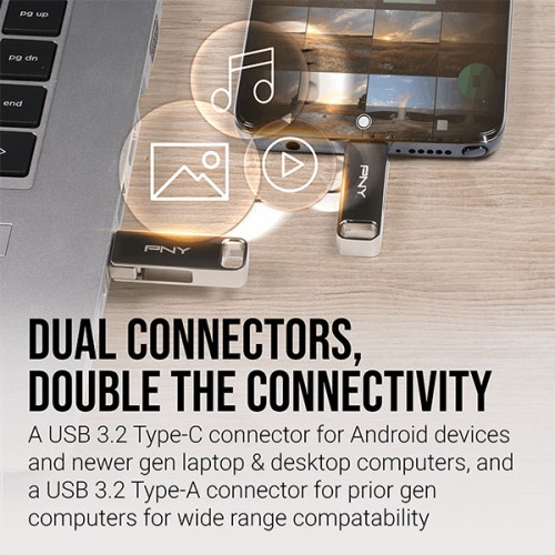 PNY Duo Link 256GB USB 3.2 Type-C Dual Pen Drive