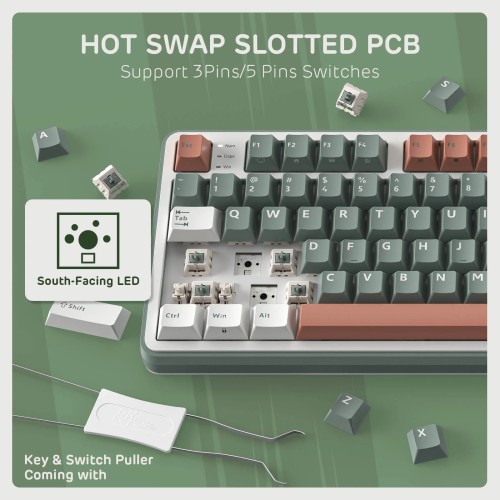 Royal Kludge S98 96% Hot-swappable Wireless Mechanical Keyboard (Clay Green)