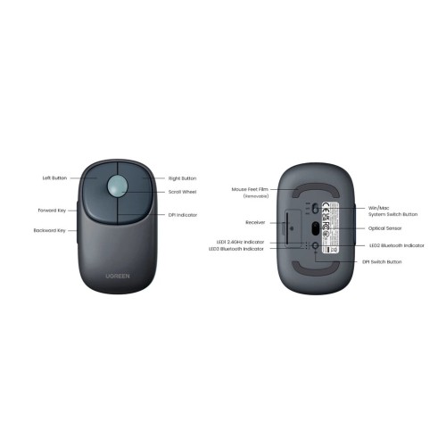 Ugreen FUN+ MU102 (90538) Blue Dual-Mode Silent Bluetooth Mouse