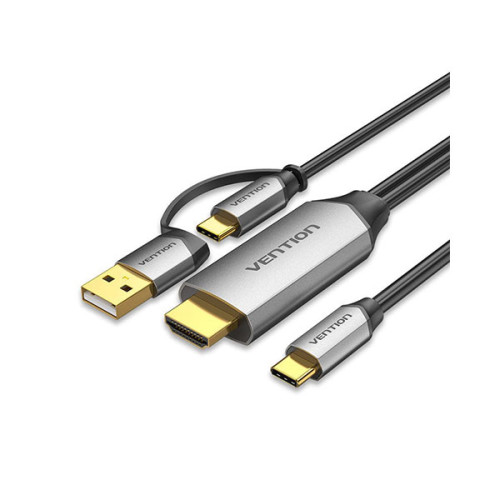 VENTION CGXBG USB-C to HDMI Cable with 2-in-1 Power Supply - 1.5M