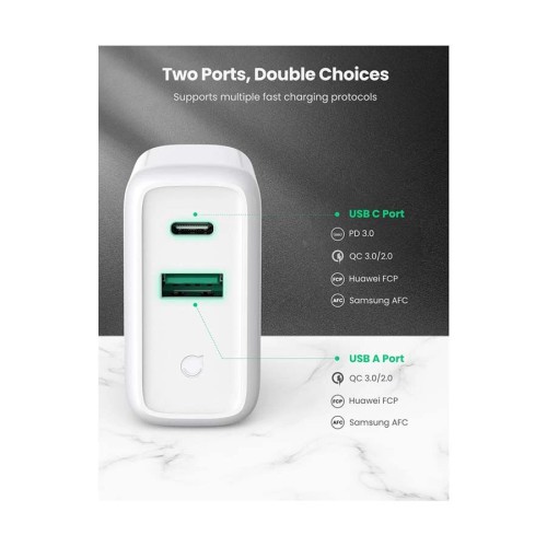 Ugreen CD170 (60468) 38W PD USB & USB-C White Fast Charger #60468