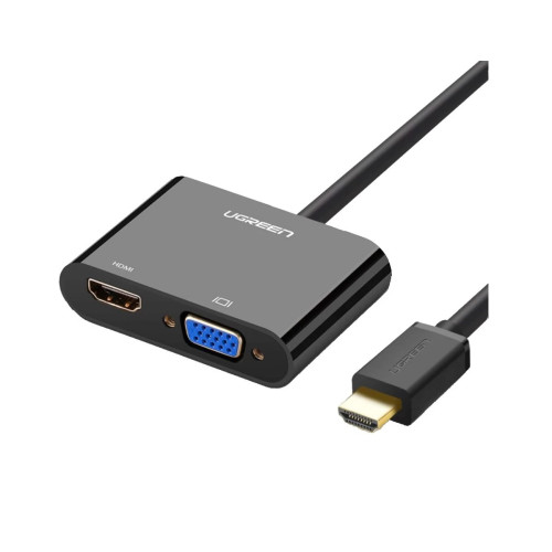 Ugreen 40744 HDMI Male to HDMI & VGA Female Black 0.3 Meter HDMI Converter