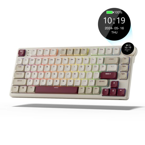 Royal Kludge N80 Low-Profile Tri-Mode RGB Mechanical Keyboard, Dune Grey (Rosy Clouds)