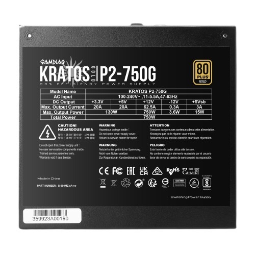 Gamdias KRATOS P2-750G 750W 80 Plus Gold Power Supply