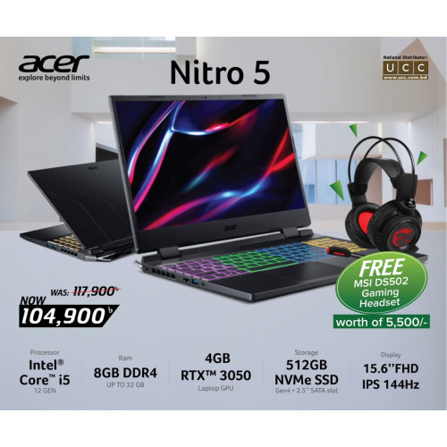 Acer Nitro 5 AN515-58-59JP Core i5 12th Gen RTX 3050 4GB Graphics 15.6" FHD 144Hz Gaming Laptop