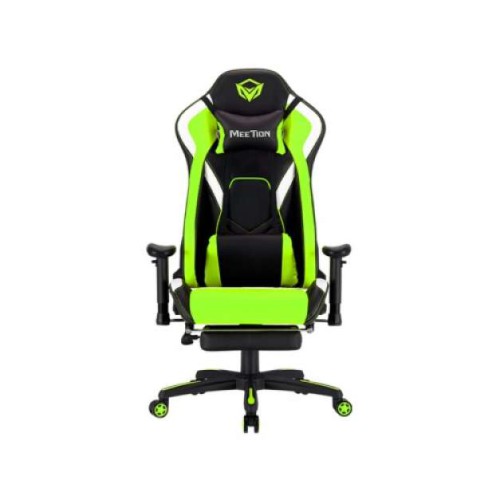 MEETION MT-CHR22 LEATHER RECLINING E-SPORT FOOTREST GAMING CHAIR (Black-Green)