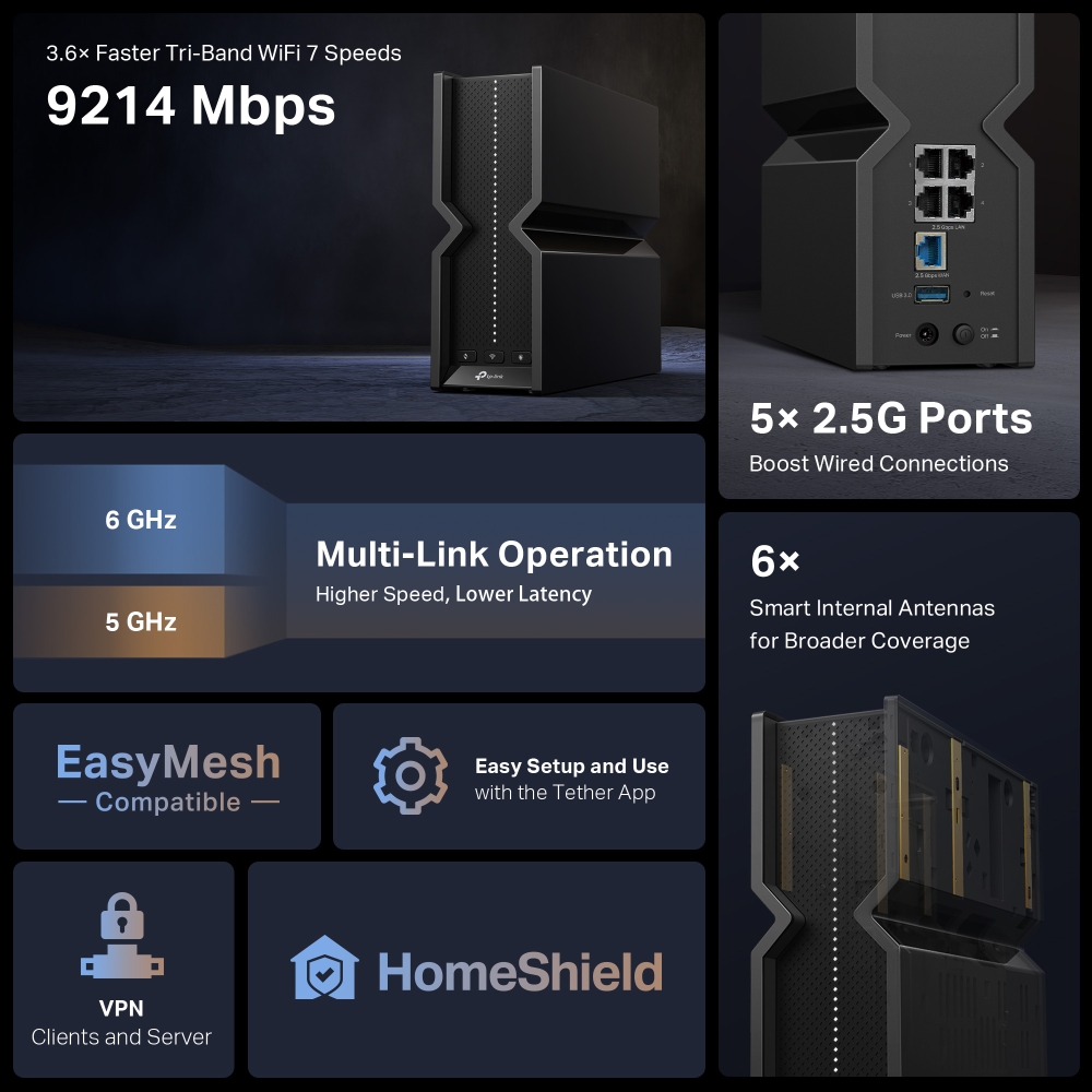 TP-Link Archer BE550 9214 Mbps Tri-Band Wi-Fi 7 Router