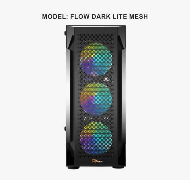 PC Power PP-GS2401-BK Flow Dark Lite Mesh Desktop Gaming Casing