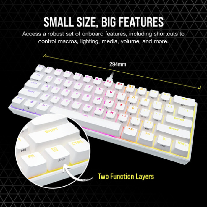 CORSAIR K65 RGB MINI 60% MECHANICAL GAMING KEYBOARD CHERRY MX RED WHITE