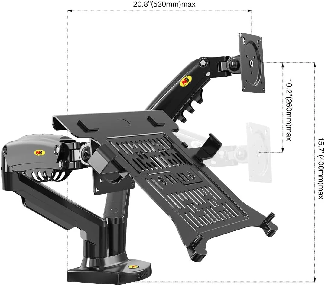 North Bayou F160-FP Laptop Mount with Adjustable Tray for 10-17”Notebook, Full Motion Arm