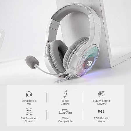 Redragon H350 White Wired Dynamic RGB Gaming Headset