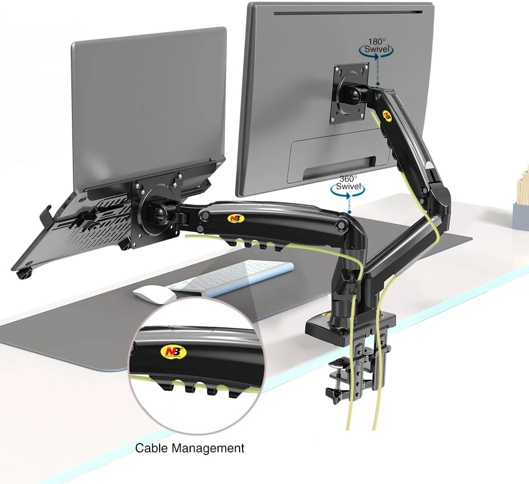 North Bayou F160-FP Laptop Mount with Adjustable Tray for 10-17”Notebook, Full Motion Arm