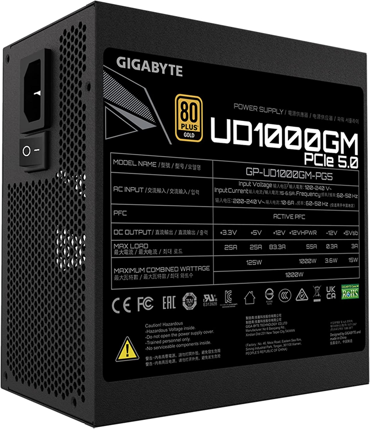 GIGABYTE GP-UD1000GM PG5 1000W PCIe 5.0 80 Plus Gold Certified Fully Modular Power Supply