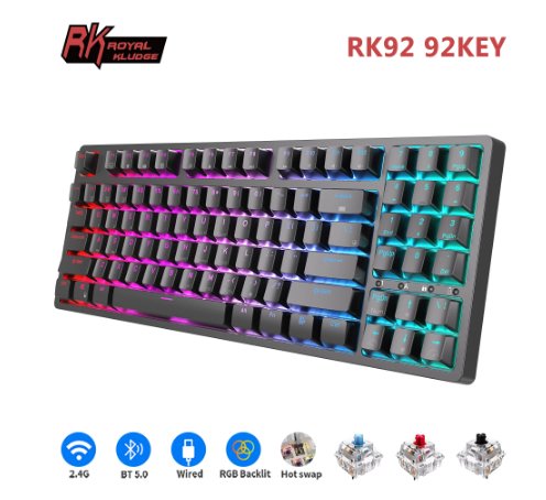 RK Royal Kludge RK92 Tri-Mode Hot Swap RGB Wireless Mechanical Keyboard