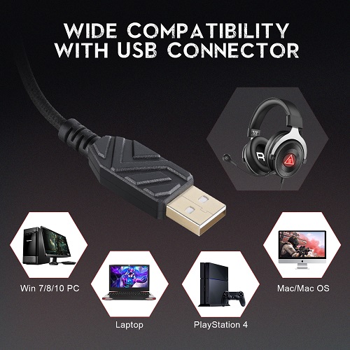 EKSA E900 Plus 7.1 Surround Sound Wired USB Gaming Headset