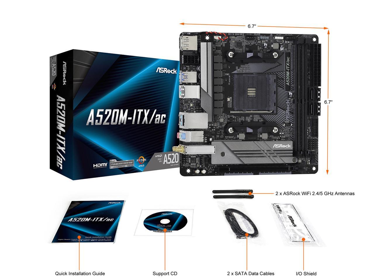 ASRock A520M-ITX/AC AM4 AMD A520 SATA 6Gb/s Mini ITX AMD Motherboard