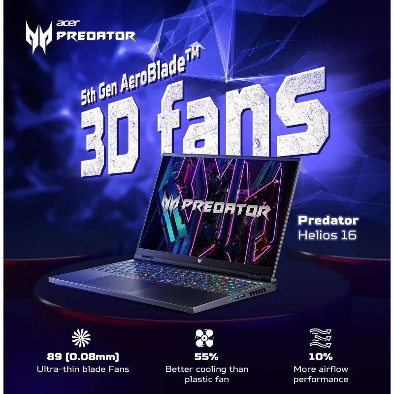 Acer Predator Helios 16 PH16-71-74MN NH.QJRSI.001 13th gen i7-13700HX 32GB 1TB RTX 4070 8GB GDDR6 16 Inch Gaming Laptop (Obsidian black)