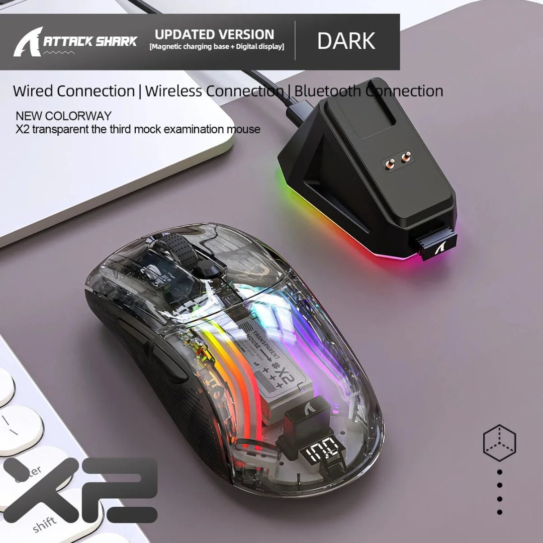 Attack Shark X2 PRO with Charging Dock, Tri-Mode Gaming Mouse 7 Button Gaming Mouse