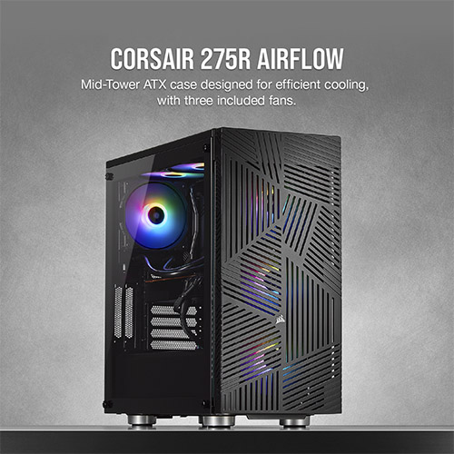 CORSAIR 275R Airflow Tempered Glass Mid-Tower Gaming Case — black