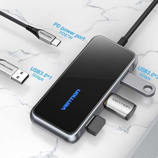 Vention TFDHB Multi-function USB-C to USB3.0/PD Docking Station 0.15M Mirrored Surface Type