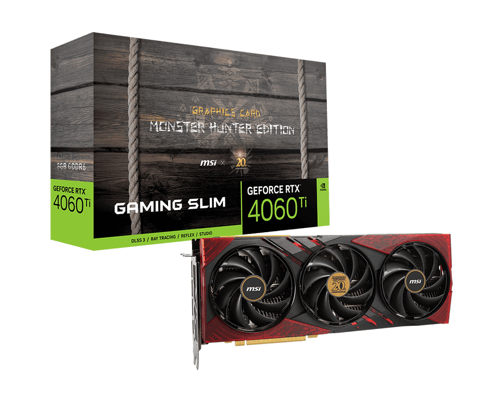 MSI GeForce RTX 4060 Ti Gaming Slim X GC30 Monster Hunter Edition 3X 8GB GDDR6 Graphics Card