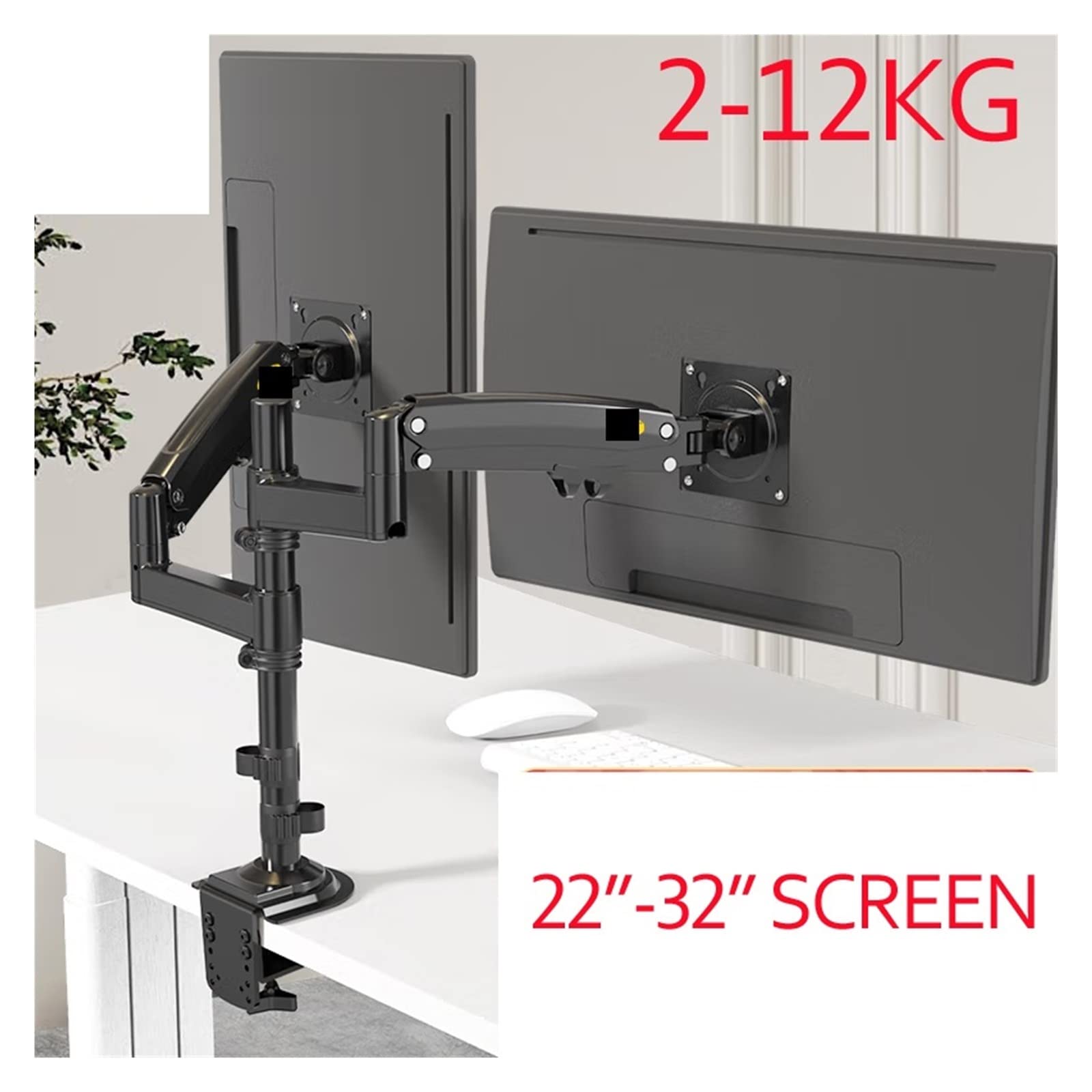 North Bayou H180 22"-32"Double Monitor Desk Mount Gas Spring Full Motion