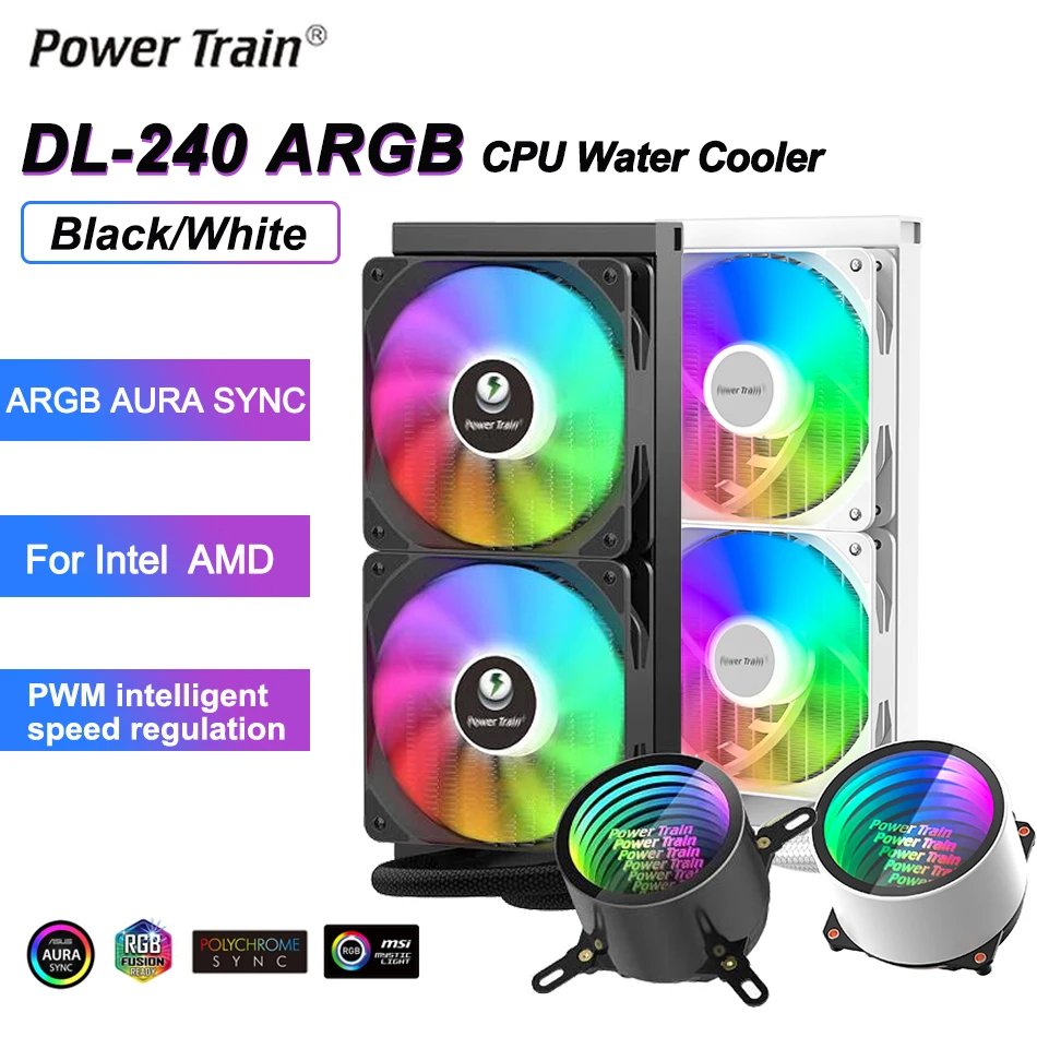 Power Train DL-240 ARGB 240mm Liquid CPU Cooler Black