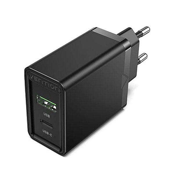 VENTION FBBB0-EU Two-Port USB(A+C) Wall Charger (18W/20W) EU-Plug Black