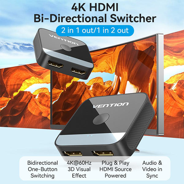 Vention AKOB0 2-Port HDMI Bi-Direction 4K Switcher