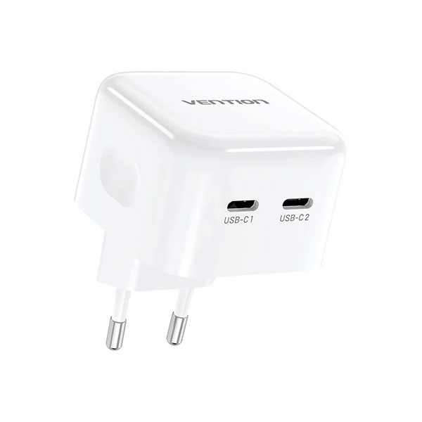 Vention FBPW0-EU 2-Port USB-C 35W GaN Charger - White