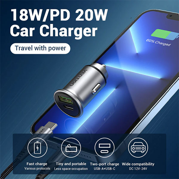 Vention FFBH0 Two-Port USB Car Charger