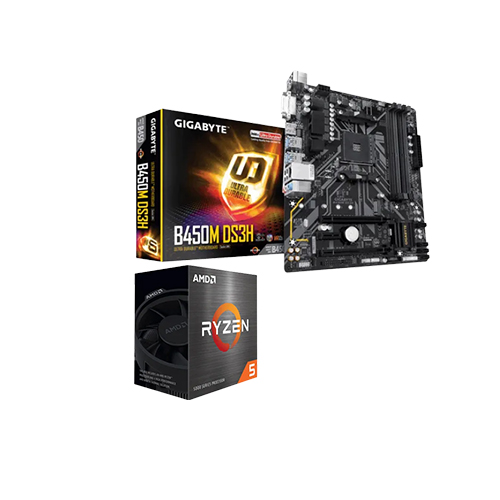 AMD Ryzen 5 5500 Processor AND Gigabyte AMD B450M DS3H V2 Motherboard COMBO