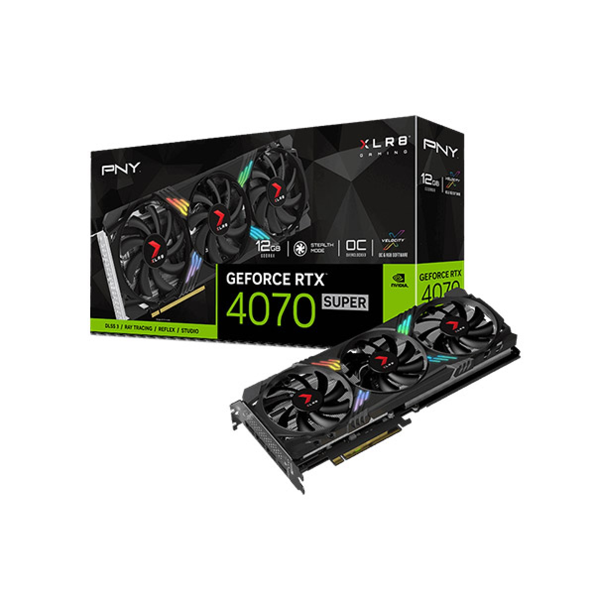 PNY GeForce RTX 4070 SUPER 12GB GDDR6X XLR8 Gaming VERTO EPIC-X RGB Overclocked Triple Fan Graphics Card