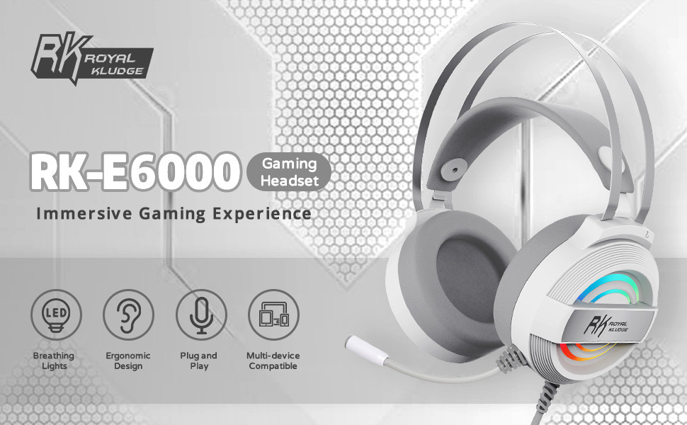 RK ROYAL KLUDGE E6000 Cat Ears 7.1 Gaming Headset (WHITE)