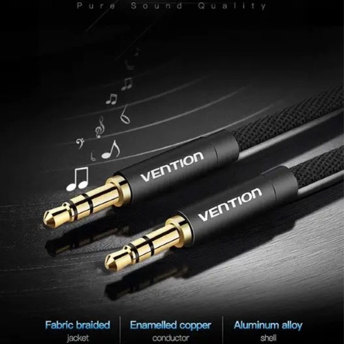 VENTION P350AC500-B-M Cotton Braided 3.5mm Male to Male Audio Cable 5M Black Metal Type