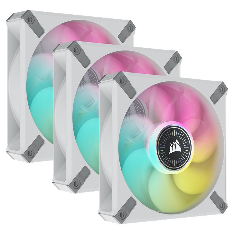 Corsair iCUE ML120 RGB Elite 120mm PWM Magnetic Levitation Fan White (Triple Fan Kit) with Lighting Node