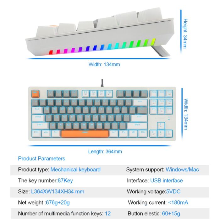 E-Yooso K620 TKL Mechanical Keyboard with Single backlit (White Gray)