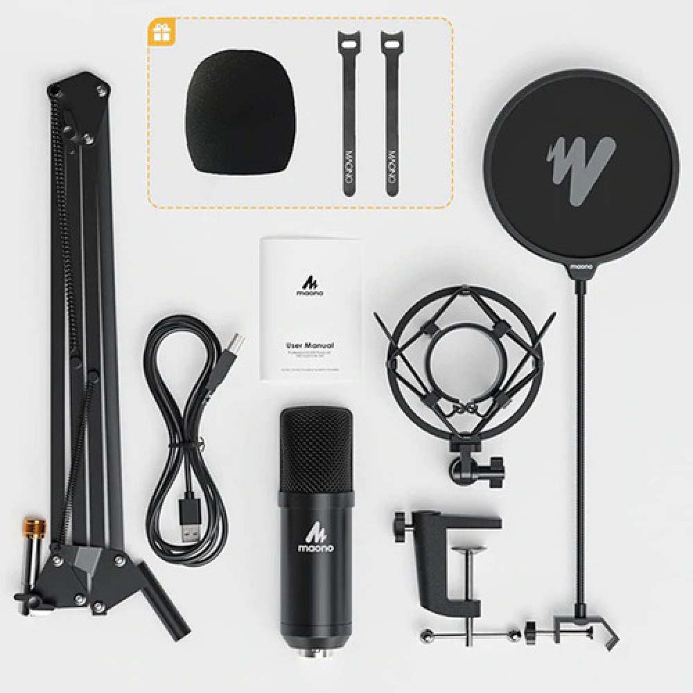 Maono AU-A04 Podcast Microphone Boom Arm Bundle Plug and Play