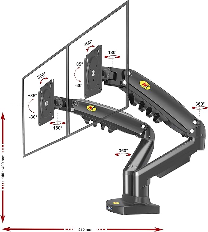 NORTH BAYOU F160 DUAL MONITOR DESK MOUNT FROM 2KG TO 9KG