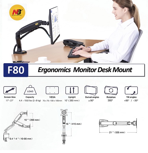 NORTH BAYOU F80 MONITOR DESK MOUNT FROM 2KG TO 9KG